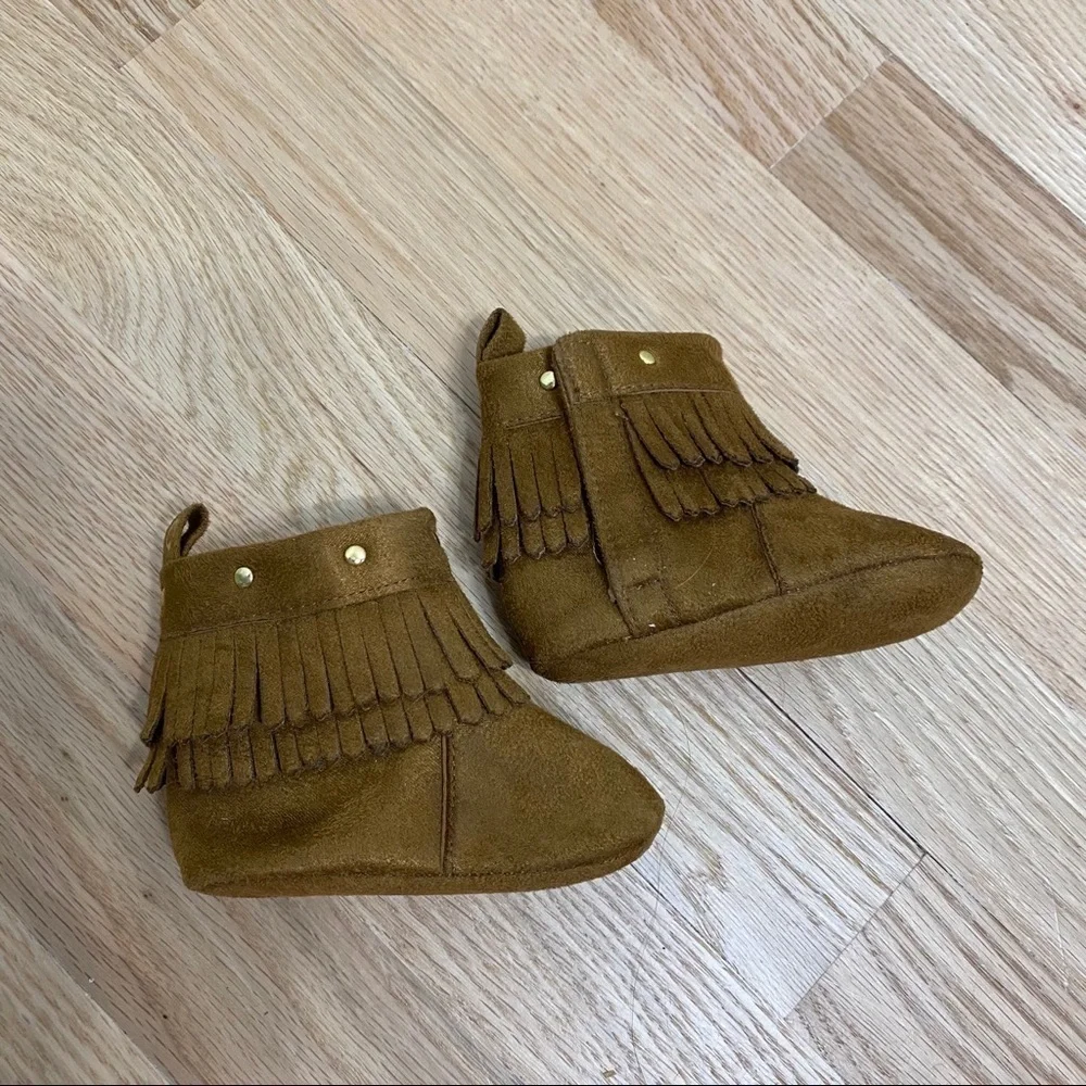 Stepping Stones Brown Fringe Moccasins 3-6 mos